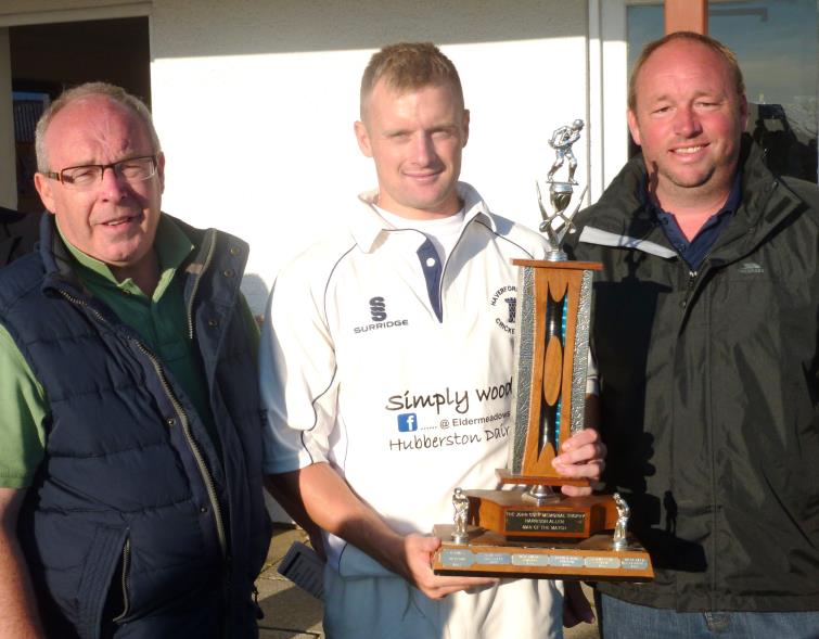 Man of the match Dai Davies with adjudicators Colin John and Mark Lee (Whitland)